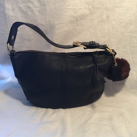 Coach Leather Hobo With Real Fur Pom - Picture 6 of 7